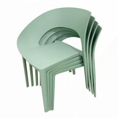 Haze Green Polypropylene Single-Side Chair - One-Piece Design for Indoor & Outdoor Use, Suitable for Living Rooms, Dining Rooms, Gardens, Terraces and Other Scenarios (Set of 4)