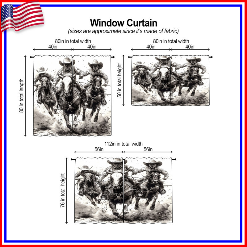 Rideaux de fenêtre Cowboys, 40 po x 60 po - 2 panneaux, Obscurcissement de chambre