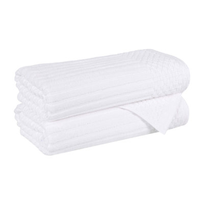 Ruvins Cotton Highly Absorbent Solid and Checkered Border Bath Towel Set