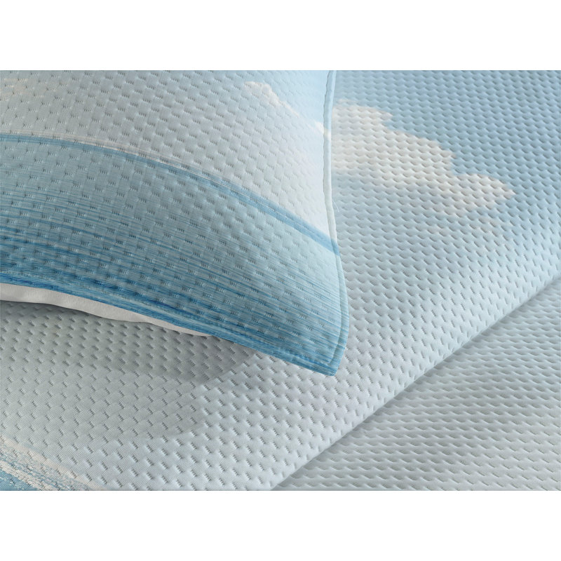 Twin Blue and White Quilted Ocean Coastal Bedspread Set