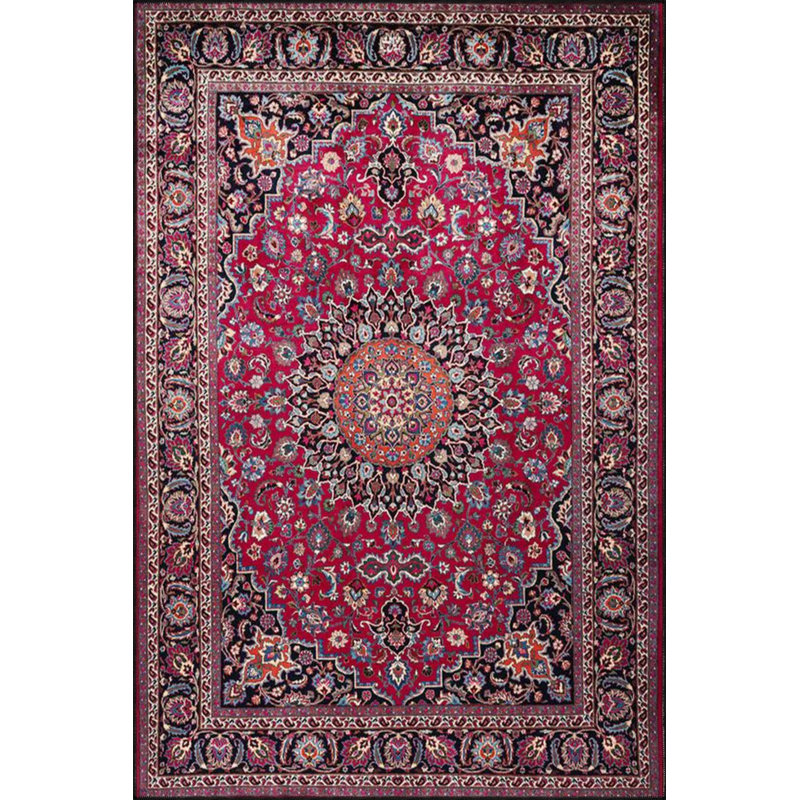 Tapis décoratif rouge à motif géométrique et traditionnel rouge, Rectangle 2 pi 4 po x 4 pi