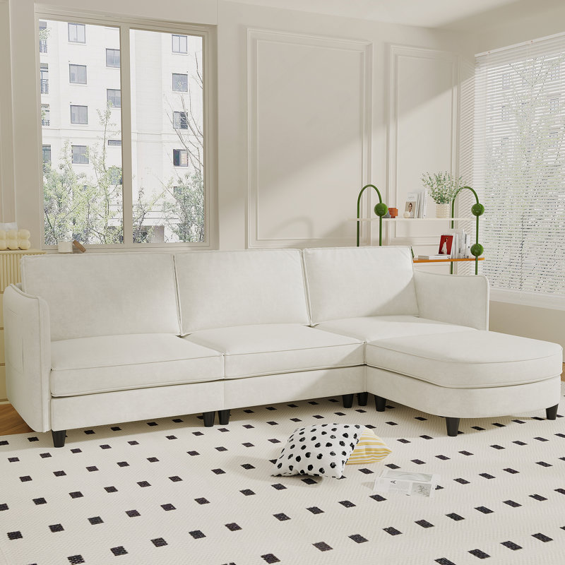 Canapé de grande taille à 3 places de 107,8 po, canapés en forme de L avec repose-pieds mobile, accoudoirs avec poches, fauteuils en tissu modernes pour le salon, l’appartement, le bureau