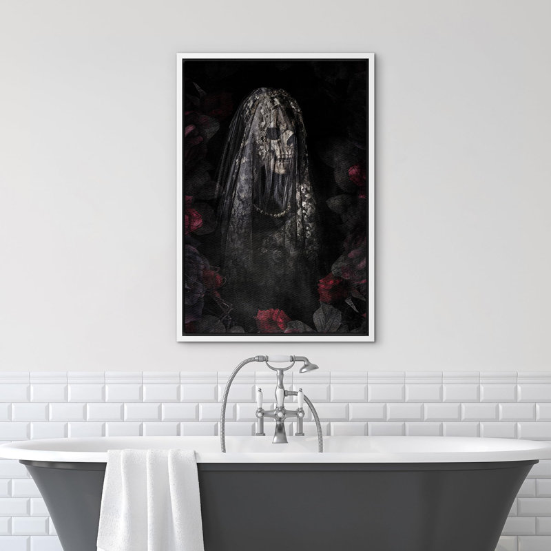 Mystérieux squelette voilé Moody foncé, œuvre d'art moderne, décor, H 36 po x l 24 po, Cadre flottant blanc