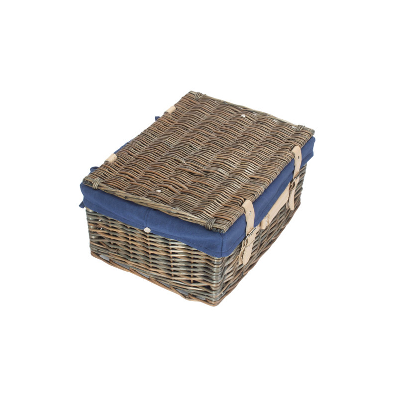 Wicker Hamper Basket with Lining, 19cm H x 41cm W x 30cm, Antique Wash/Navy Blue
