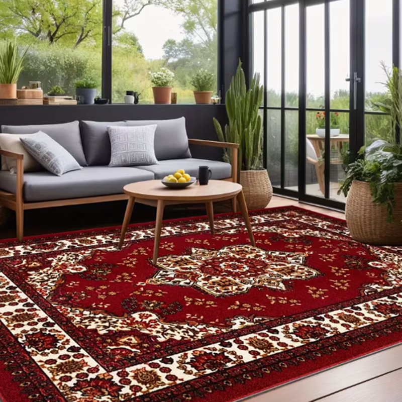 Bohemian Persian-Inspired Floral Area Rug with Non-Slip Rubber Backing, Washable Tufted Polypropylene Indoor Rug, 32x48 inch