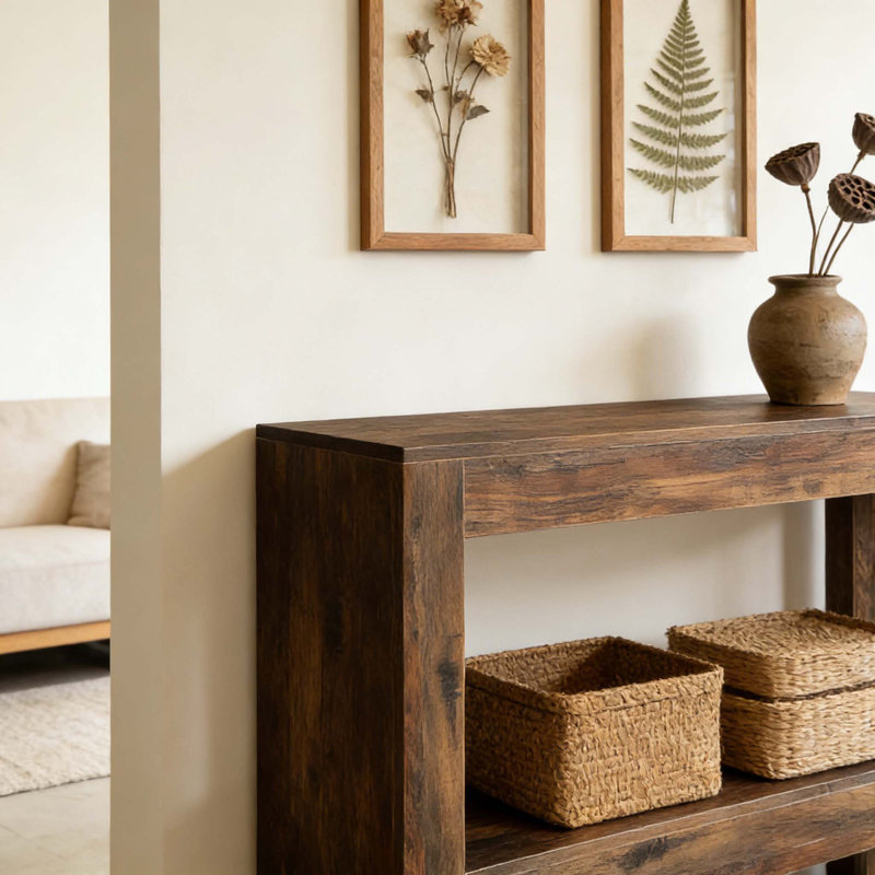 63" Console Table, Farmhouse 2-Tier Entryway Table Sofa Table