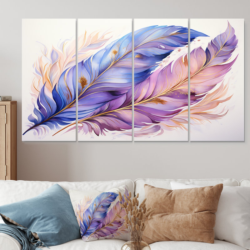 Phelan - FeathersWall, art mural pour le salon, 4 pièces, H 28 po x l 48 po