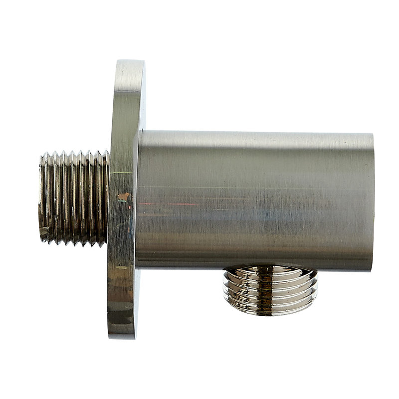 Dax Brass Round Hose Connector, Brushed Nickel