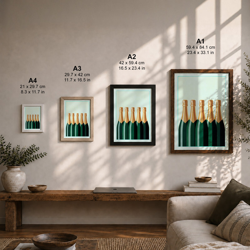 Champagne Symmetry Minimalist - Print, A2 - 59.4 x 42.0 cm, Black
