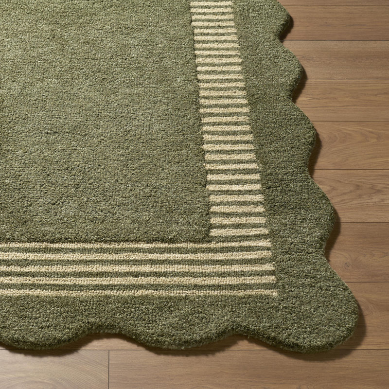 Tapis fait à la main Cailean, Rectangulaire 2 pi x 3 pi, Vert/crème