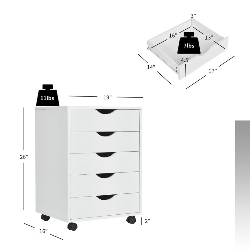 Coray 18.7'' Wide 5 -Drawer Mobile File Cabinet