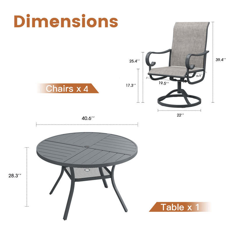 Aldreda avec chaises pivotantes en textilène, Gris / gris / gris