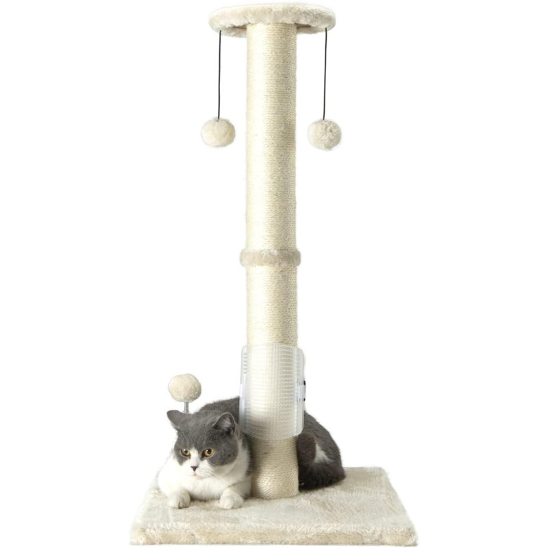 Poteau à griffes en sisal 32 po pour chat avec boule suspendue et brosse auto-massante à griffer vertical pour chats d'intérieur et chatons (32 pouces)