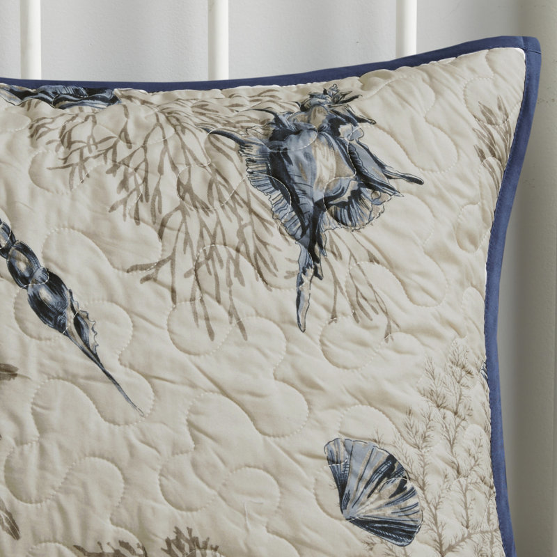 Blue King Quilt With And Embroidered Decorative Pillows Microfiber , Blue, Piped Printed