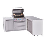 Mont Alpi Premium 4-burner 82"x75" L-shaped 400 Deluxe Stainless Steel Island Modular Outdoor Kitchen Island Bbq Gas Grill + Infrared Side Burner + Storage Drawers & Cabinets + Rotisserie Kit + Cover