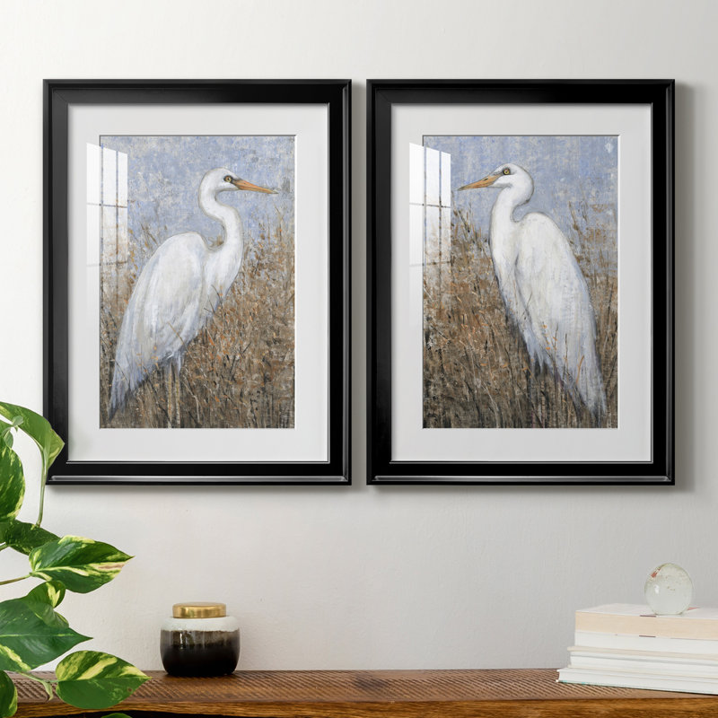 White Heron I, reproduction encadrée de qualité supérieure - prête à être accrochée, Cadre noir, H 30,5 po x l 45 po x P 1 po