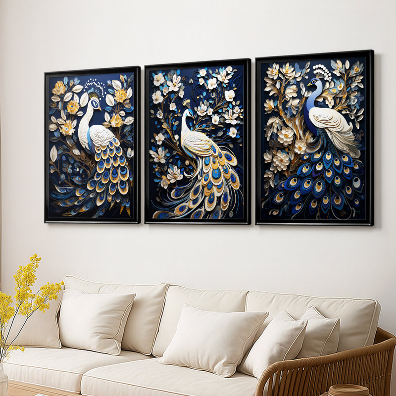 ANIMALS Series CCxxxi - Toile tendue avec châssis tendue - 3 pièces, Noir, H 21 po x l 30 po
