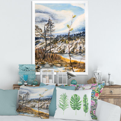 Paysage de printemps avec le ciel nuageux et la rivière - peinture sur toile