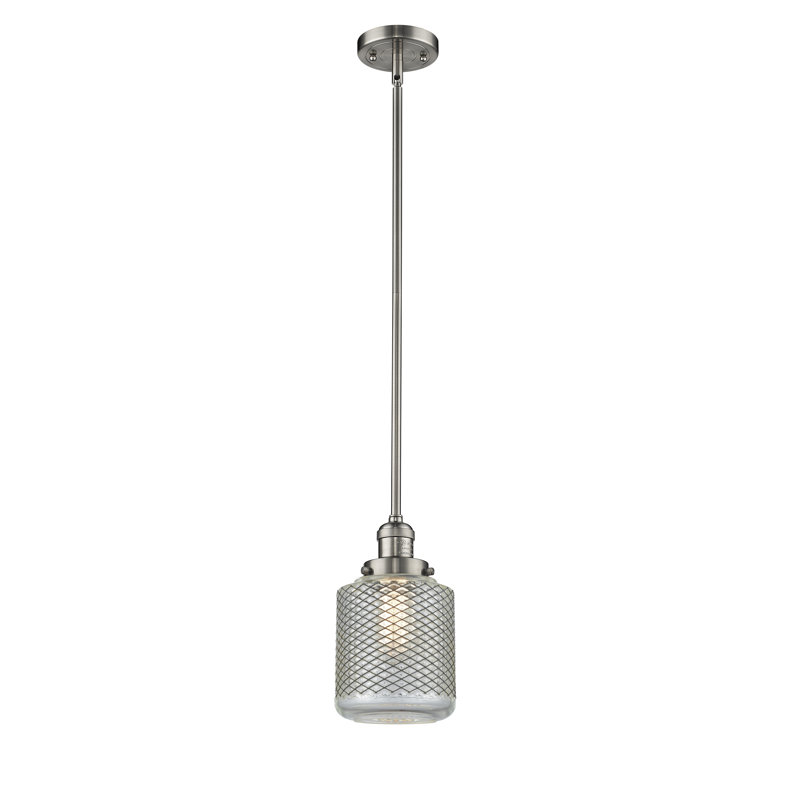 Luminaire suspendu cylindrique à 1 lumière Iyana, Ampoule DEL 6 watts Vinage, Nickel satiné brossé
