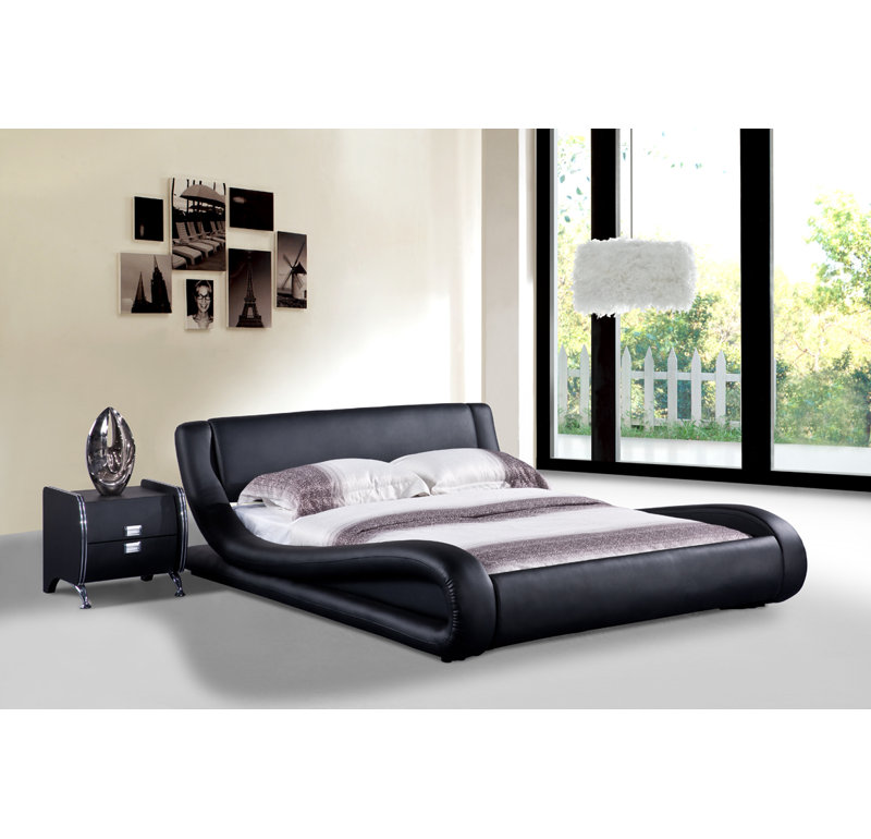 Vegan Leather Platform Bed, King, Black