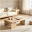 Ensemble de 2 tables basses modulables en travertin, ensemble de tables gigognes en forme de L, table d'angle séparable pour petits espaces et salon, beige crème