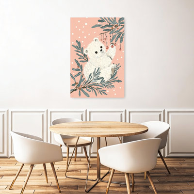 Playful Christmas Cub Playful Contemporary Bear Forest Wildlife Wall Art Print by Mathieu - Wrapped Canvas Print