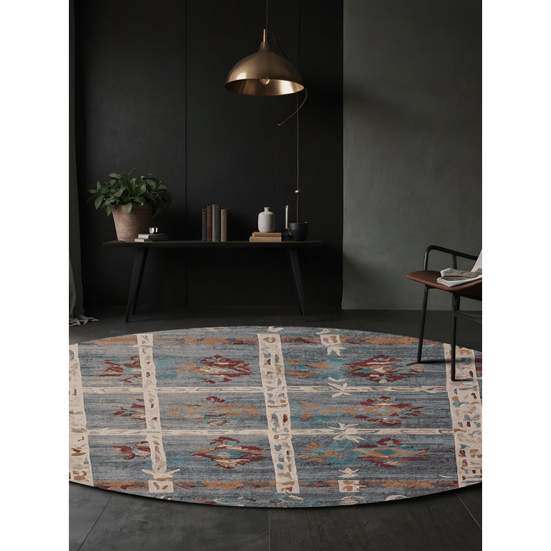 Tapis gris lavable à la machine, Rond 4 pi