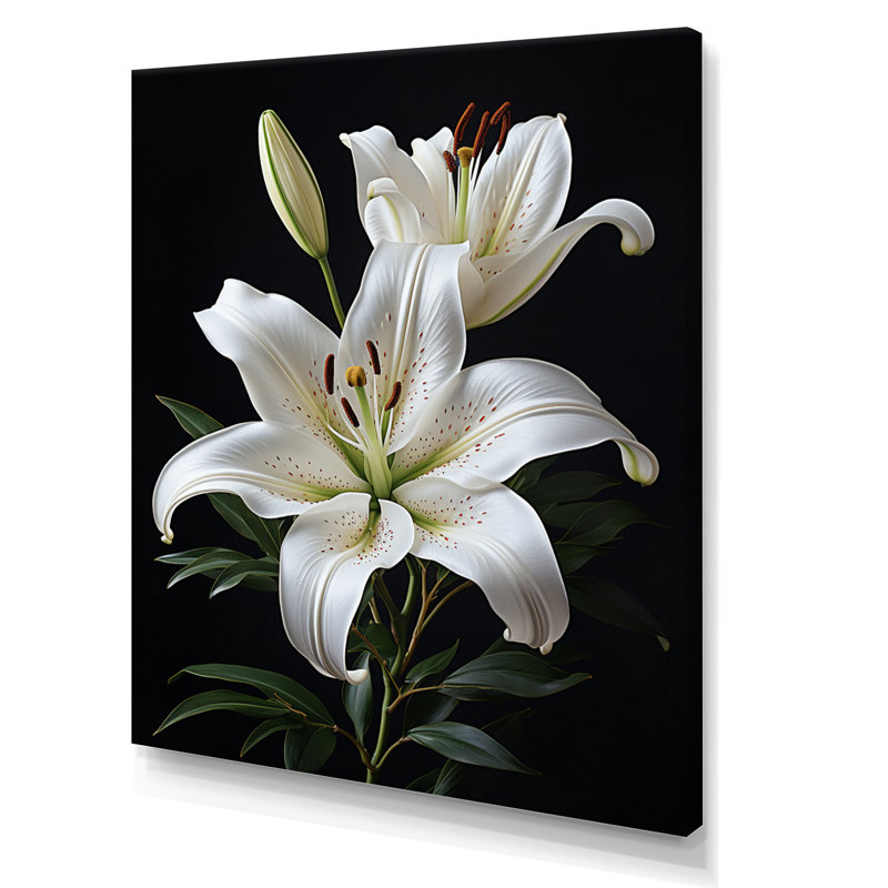 «Black White Lily Exquis II» - lys, impressions sur toile, H 44 po x l 34 po x P 1,5 po, Toile tendue