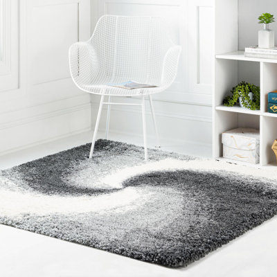 Tapis abstrait en polypropylène tissé à la machine Mattis gris / blanc