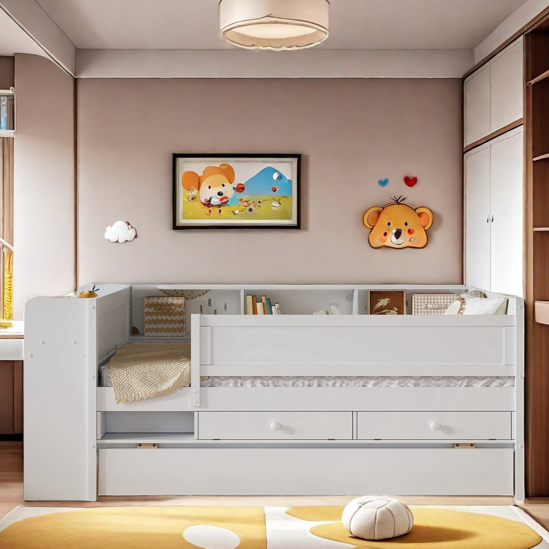 Andaleeb Daybed with A Trundle, Storage Space, Table and USB Charging, White