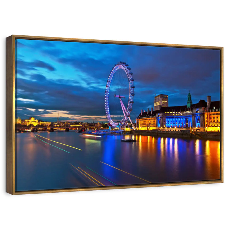 London Millennium Wheel de Londres, Cadre flottant doré, 37 po x 25 po
