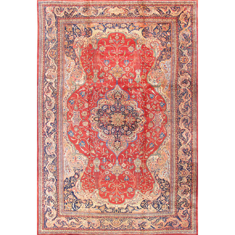 Tapis rouille / bleu marine en laine noué à la main de conception unique 13 pi 10 po x 20 pi 3 po