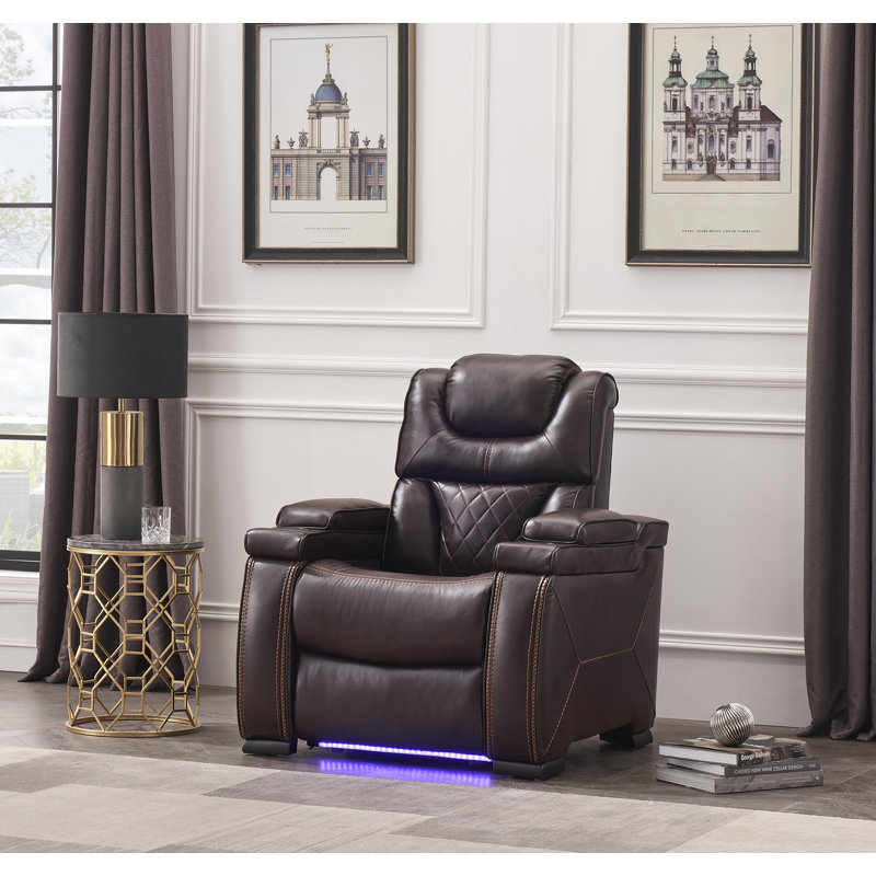 Fauteuil inclinable Akenzie, Cuir véritable brun