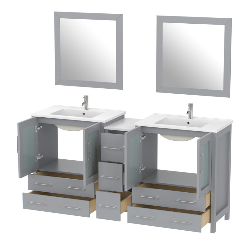  72" Double Bathroom Vanity Set with Mirror, Gray