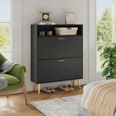 Modern 12 Pair Shoe Storage Cabinet with Doors,Adjustable Shelves