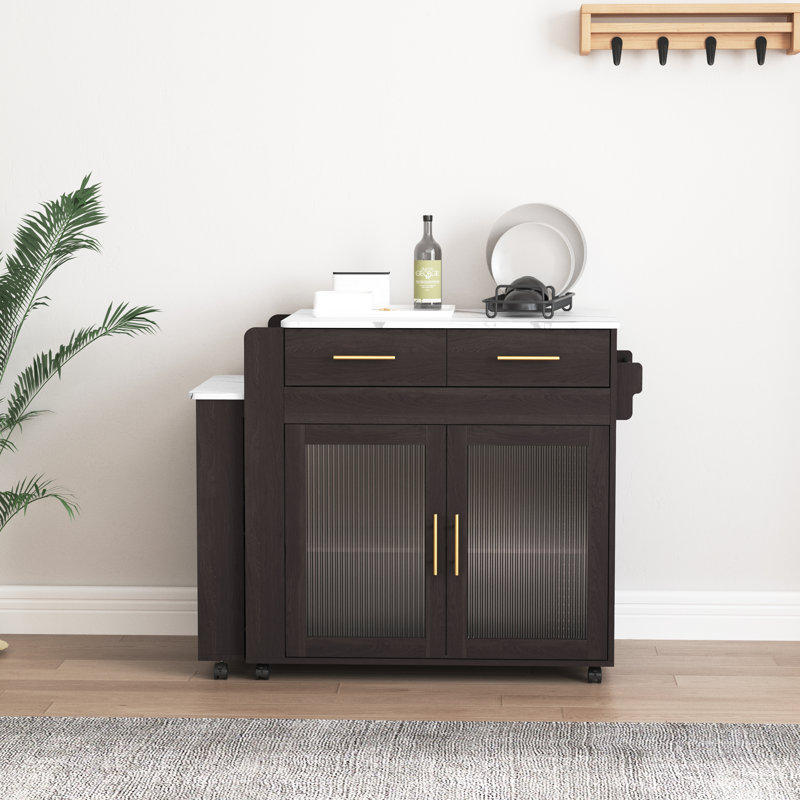 Jamirrah  Kitchen Island with Extendable Table, Brown/White