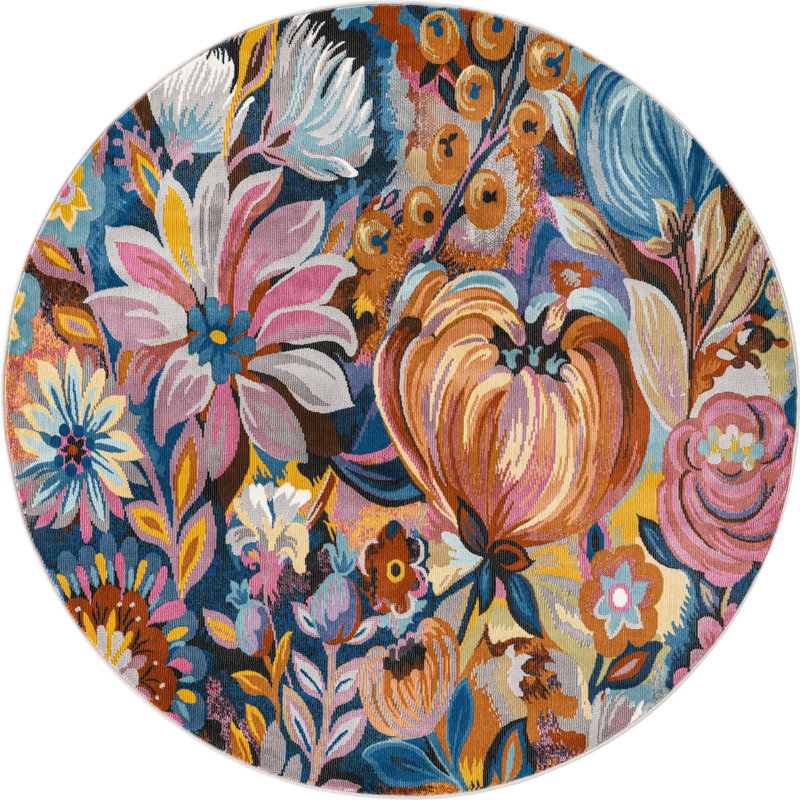 Tapis bleu / orange / rose Clydine, Rond 5 pi 3 po