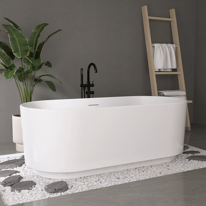Baignoire autoportante ovale en acrylique blanc Fslefay 67 po avec trop-plein