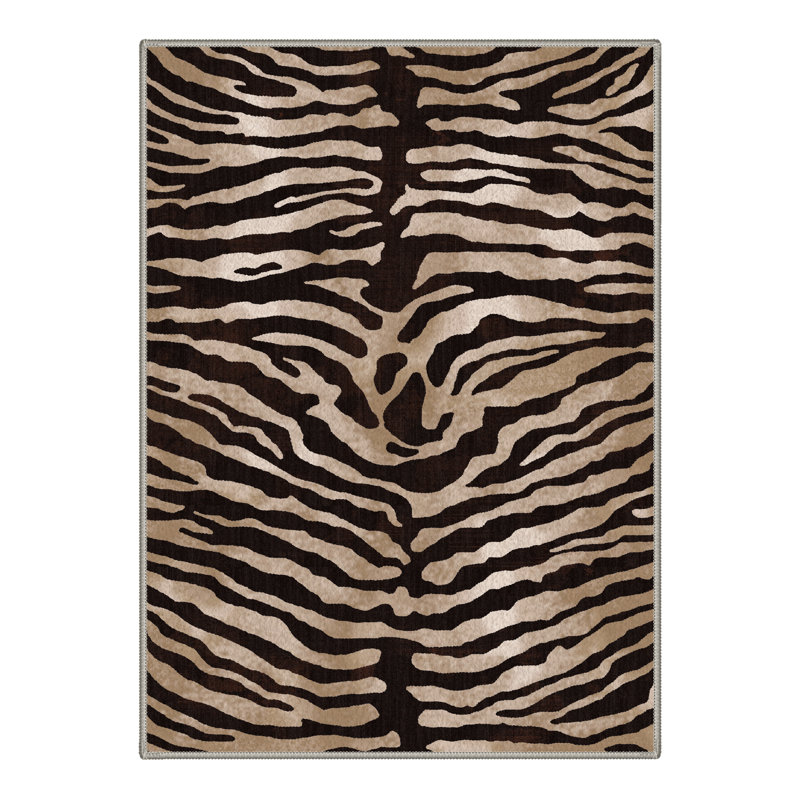Tapis de salon/chambre à coucher à motif zèbre, lavable à la machine, noir et brun, antidérapant, idéal pour le salon ou la chambre.