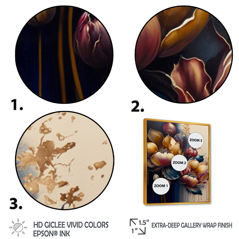 «Lozada Night Shade Tulip Design I», reproduction sur toile, H 44 po x l 34 po x P 1,5 po, Toile avec cadre flottant or