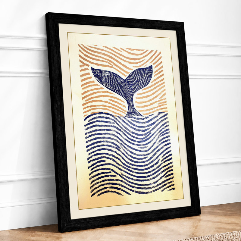 Whale Tail in Waves Coastal 1 Piece Single Picture Frame Wall Art, A3 - 42.0 x 29.7 cm, Black