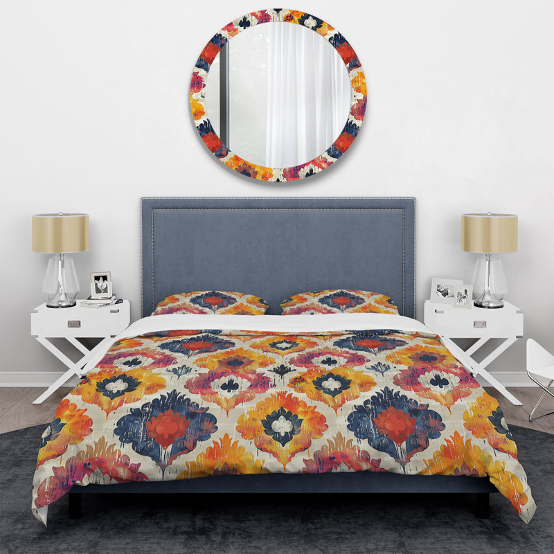Ensemble de housse de couette géométrique rétro rouge et noir, Housse de couette très grand + 2 taies décorativ
