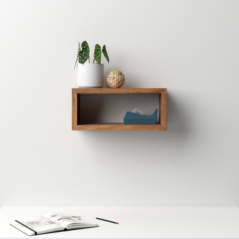 Robin Rectangle Solid Wood Floating Shelf, Rustic Brown, 8" H x 18" W x 8" D