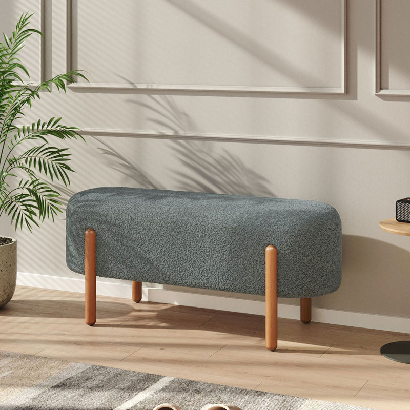 Velvet Upholstered Bench, Grey