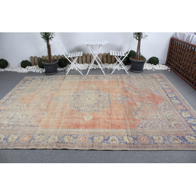 Grand tapis turc vintage Oushak organique - idéal pour le salon ou la cuisine rouge