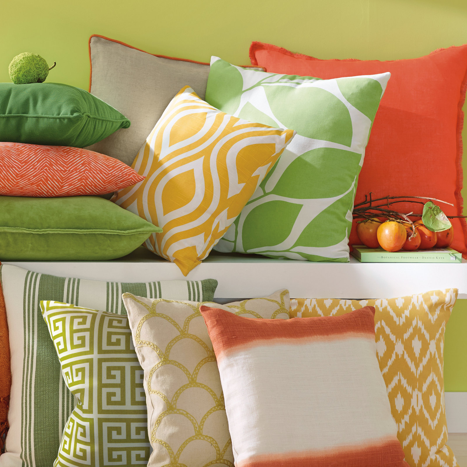 Striped Throw Pillow, Olive, 20" H x 20" W x 4" D, Down