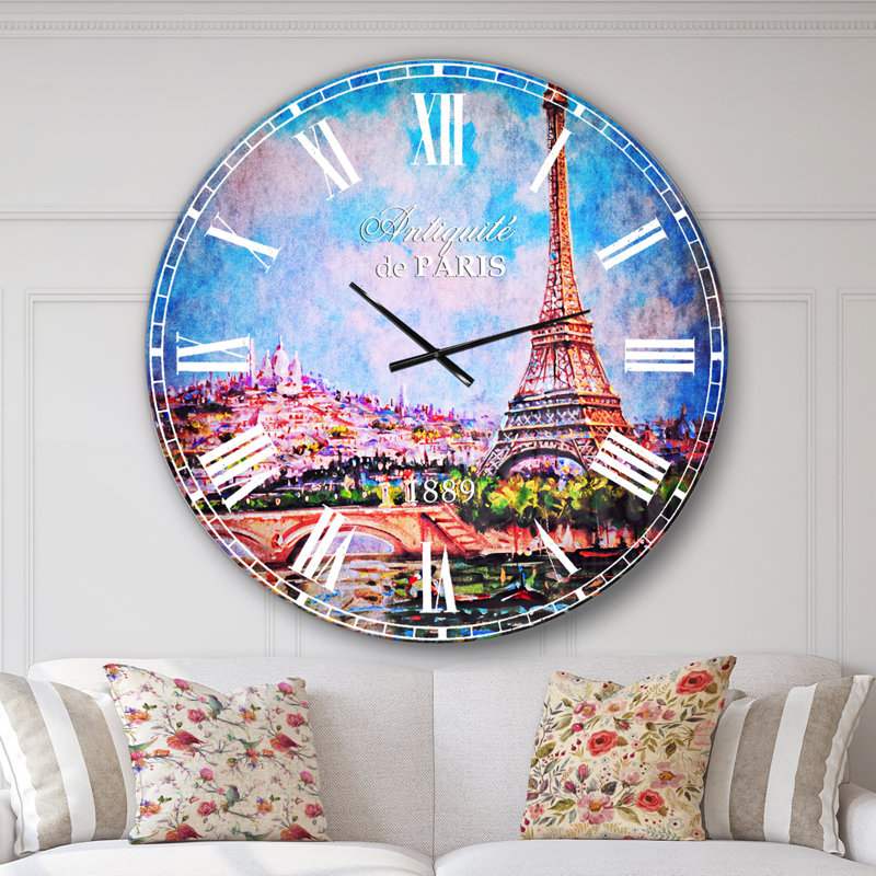 Horloge murale colorée Eiffel et Sacré-Cœur, Surdimensionné