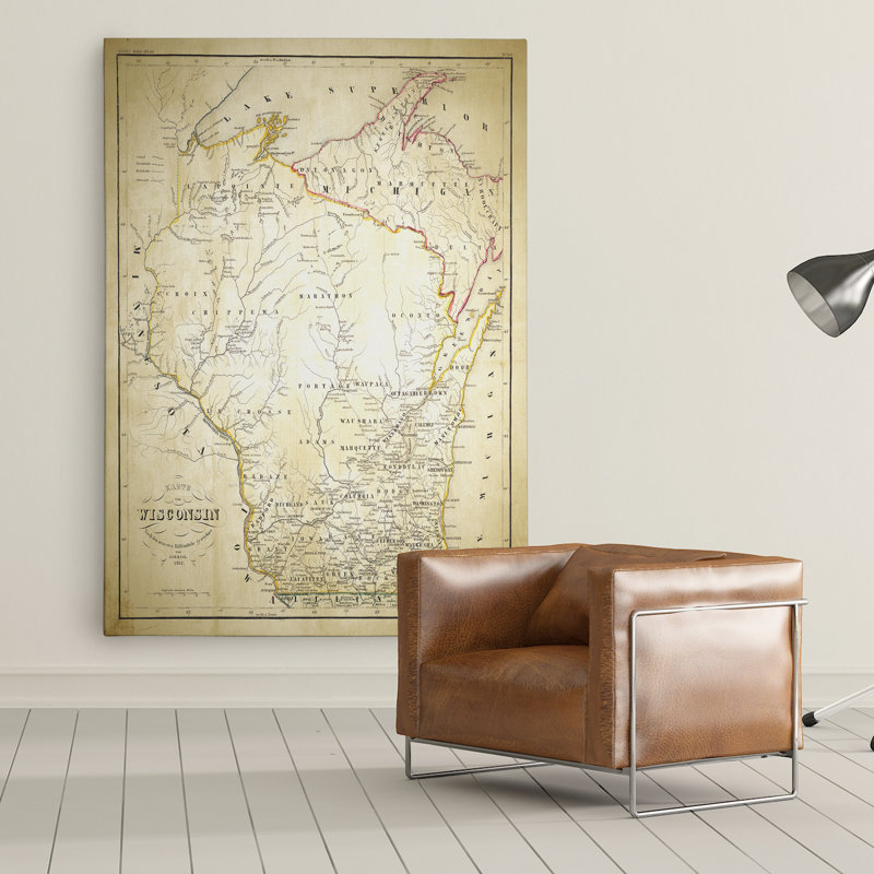 «Wisconsin S croquis carte II», reproduction d'impression sur toile, H 36 po x l 48 po x P 1,5 po