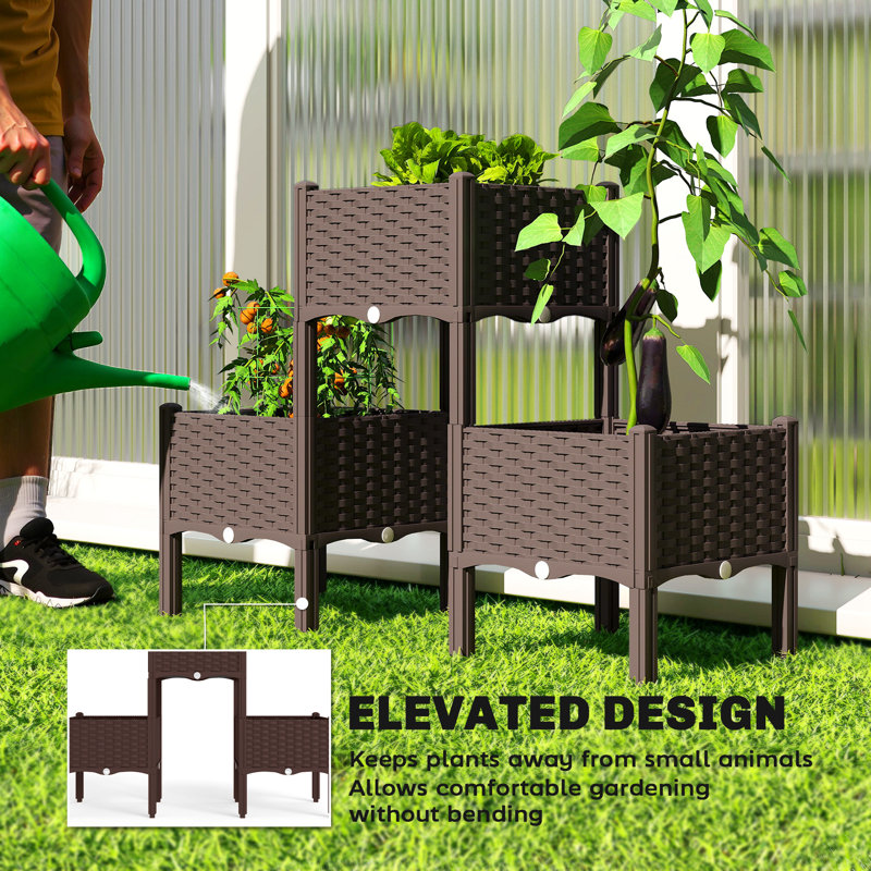 Lit de jardin surélevé en plastique avec pieds, bacs à fleurs surélevés avec trous de drainage et bouchons de drainage, boîte à fleurs d'extérieur facile à assembler pour balcon de patio, légumes, fleurs, herbes