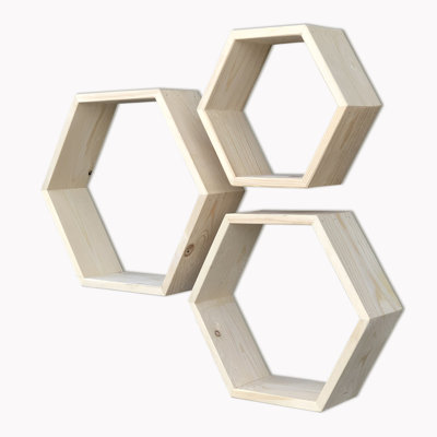 6 Piece Hexagon Solid Wood Floating Shelf